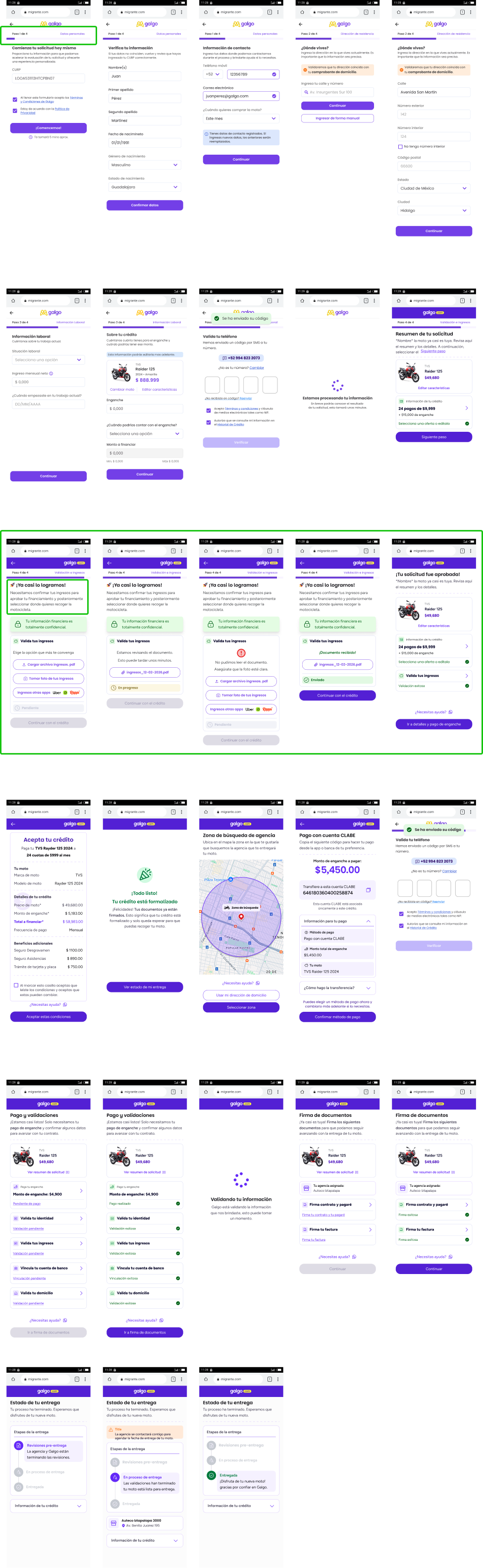 Galgo — Redesigned credit validation flow with improvements highlighted in green